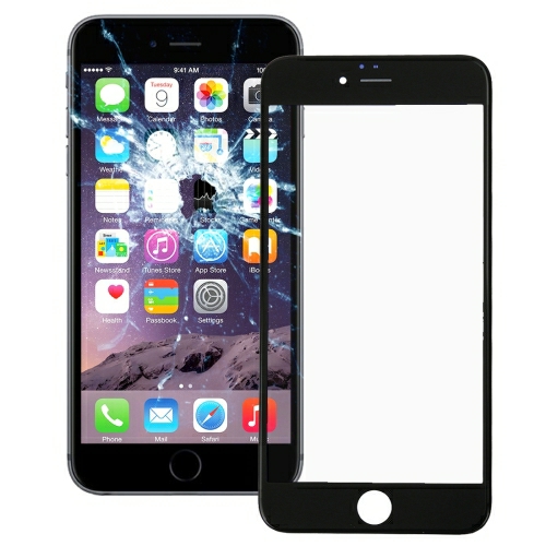 2 em 1 para iPhone 6 ( Lente de vidro externa da tela frontal Moldura) (Preto)