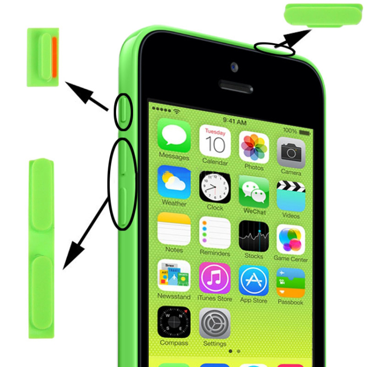 3 em 1 (botão de mudo botão liga  desliga botão de volume) para iPhone 5C, cor-de-rosa (Verde)